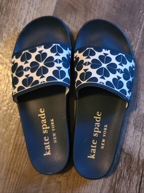 Kate Spade Olympia Navy & White Logo Slide Sandals